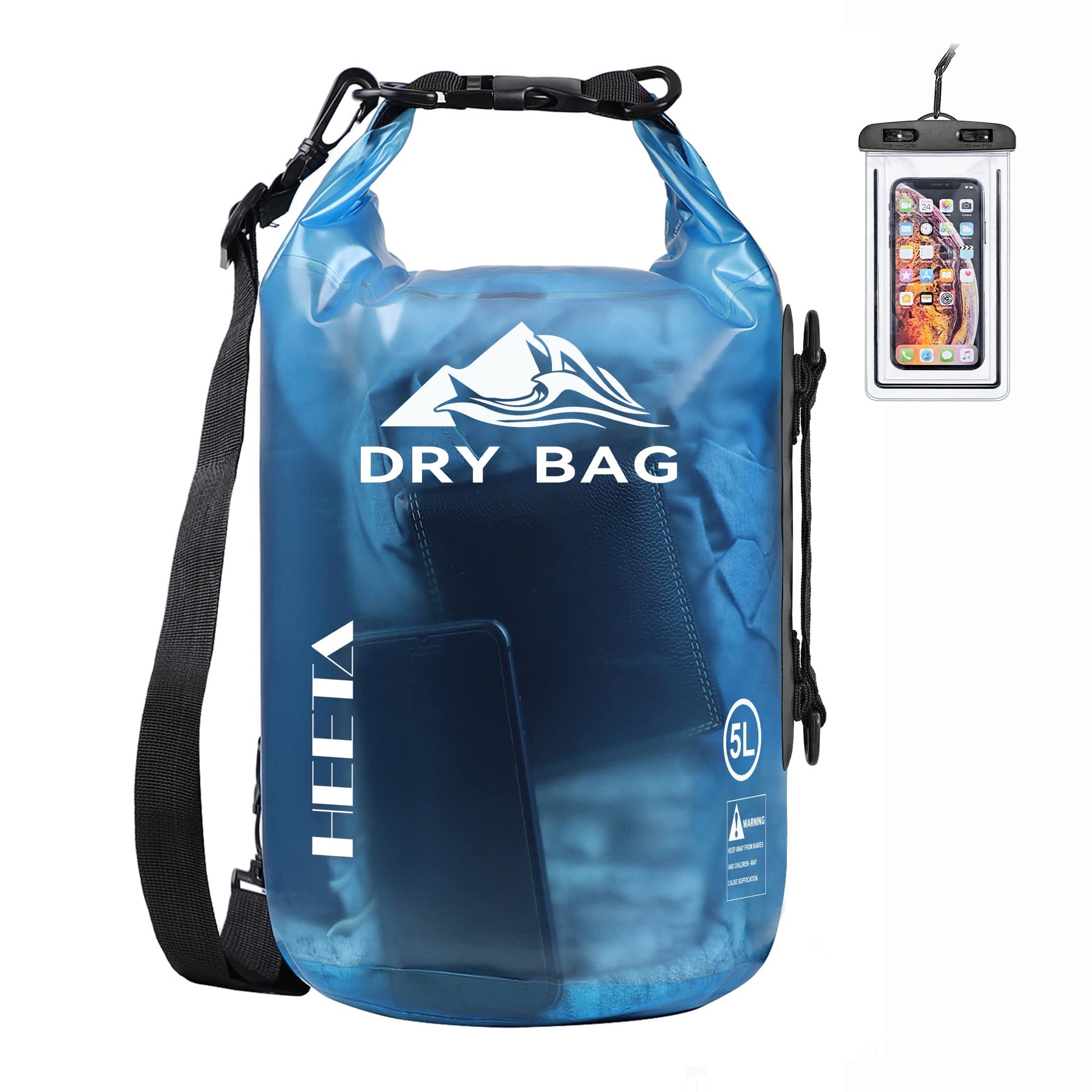 HEETA Dry Bag Waterproof Backpack with Phone Case (Transparent Blue, 10L)