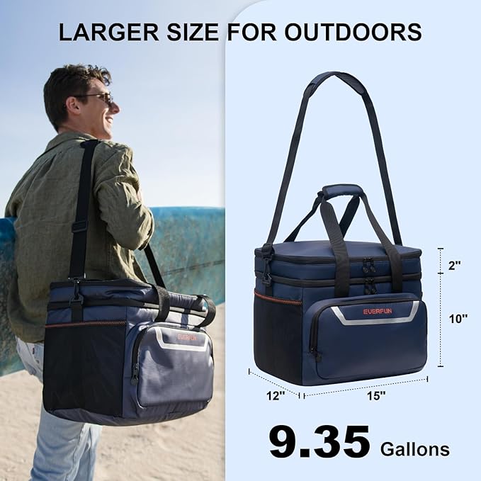 EVERFUN Small Cooler Lunch Box Mini Leak-Proof Soft Double Deck 24 Can Personal Insulated Collapsible Portable Waterproof Lunch Bag Ice Chest for Men Women Work Travel Car Picnic Beach