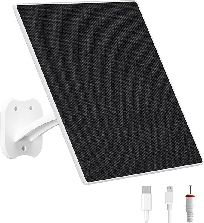 Zivif 8W Solar Panel for Security Cameras, Solar Panel Charger Camera with USB-C Cable, DC 5.5x2.1mm & Micro USB Port, IP66 Waterproof with Adjustable Mount, 7.2FT Cable
