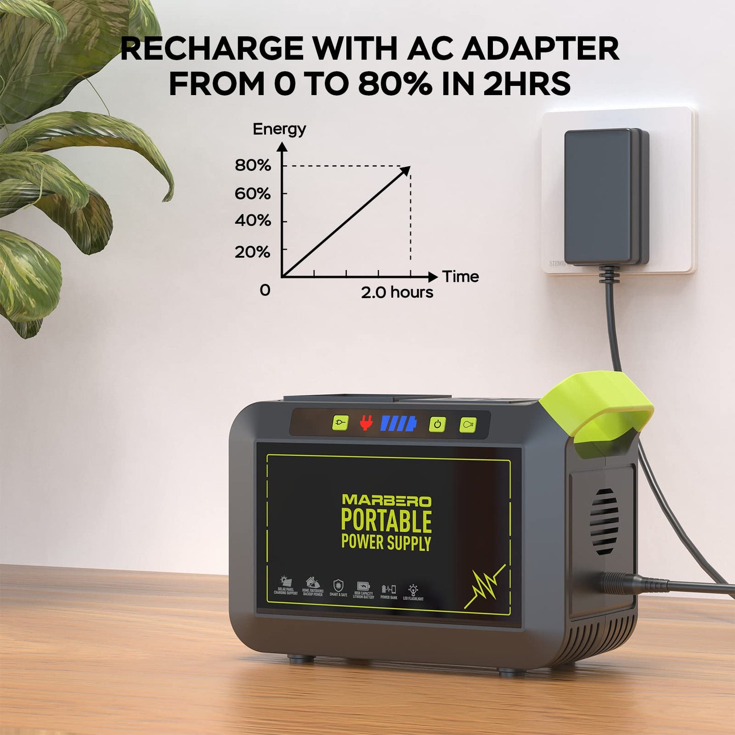 MARBERO Portable Power Station 88Wh, 120W Surge, Solar Generator 24,000mAh