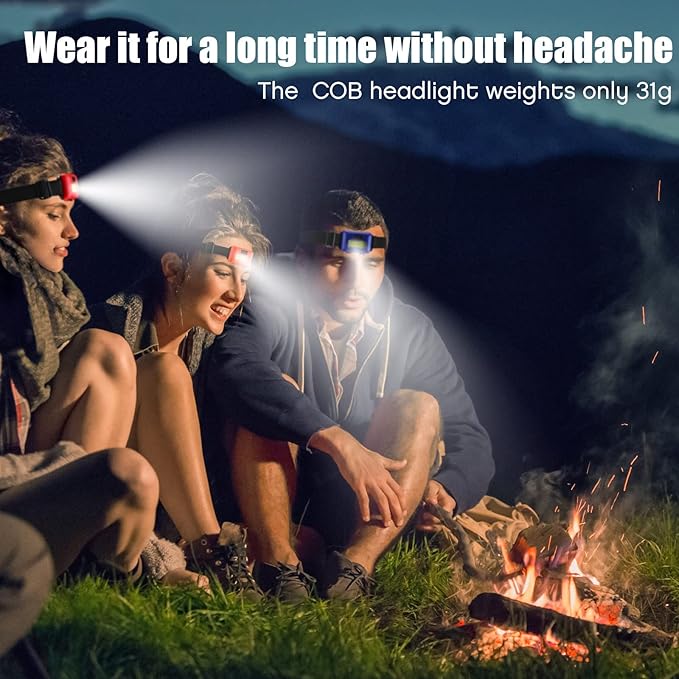 Macarrie 24 LED Headlamp Flashlight, Cob Head Light with 3 Modes, Waterproof Headlamp for Adults and Kids, 72 AAA Batteries for Outdoor Night Survival Camping Running, 4 Colors