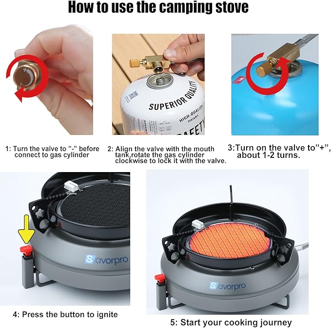 Portable Camping Stove Infrared Windproof, Backpacking Stove13400 BTU Single Butane Burner for Outdoor Road Trips Picnics with Piezo Ignition