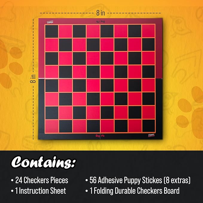 Puppy Checkers Board Game for Kids 8-12 and 4-8 with 56 Adhesive Dog Stickers - Great Learning Game for Game Night