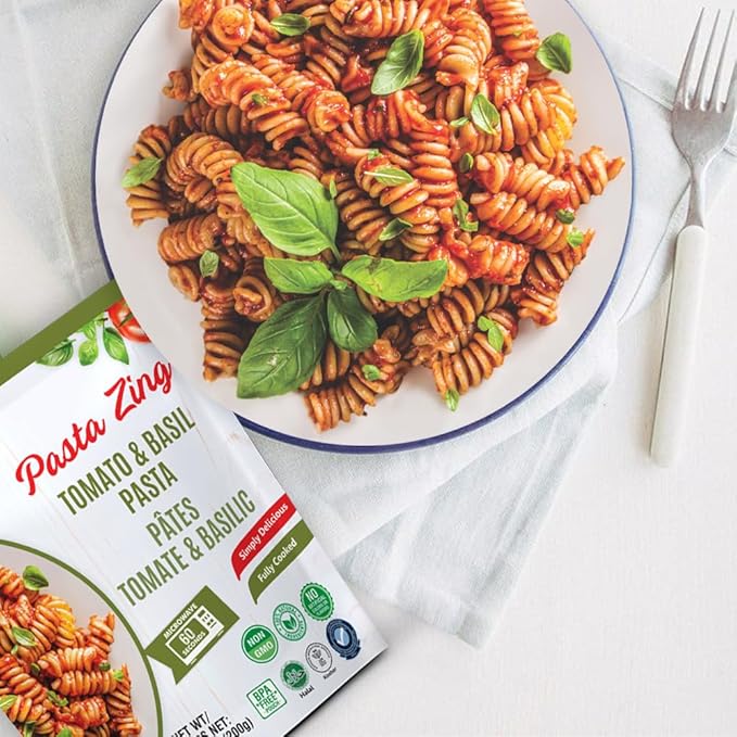 Pasta Zing Tomato & Basil Pasta, Pack of 7, 7.05 Ounce | Ready To Eat in 60 Sec | Made with 100% Italian Durum Wheat | Natural Ingredients | Classic & Flavorful | Easy Meal & Side Dish