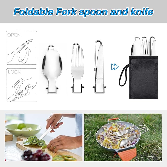 Lixada Camping Cookware Set Portable Camping Mess Kit Cooking Set Camping Cooking Set Outdoor with Stove Spoon Fork Cutter for Picnic Hiking Backpacking Travel