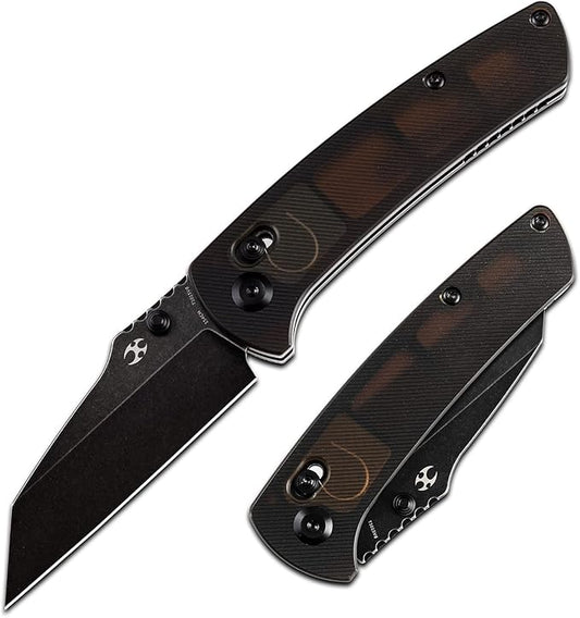 KANSEPT Main Street Pocket Folding Knife, 3.36''Black Ticn Coated 154CM Sharp Blade, Light Brown Acrylic Handle with Axis Lock Thumb Stud, Perfect Clip for Camping Fishing Gift Everyday Carry T1015v8