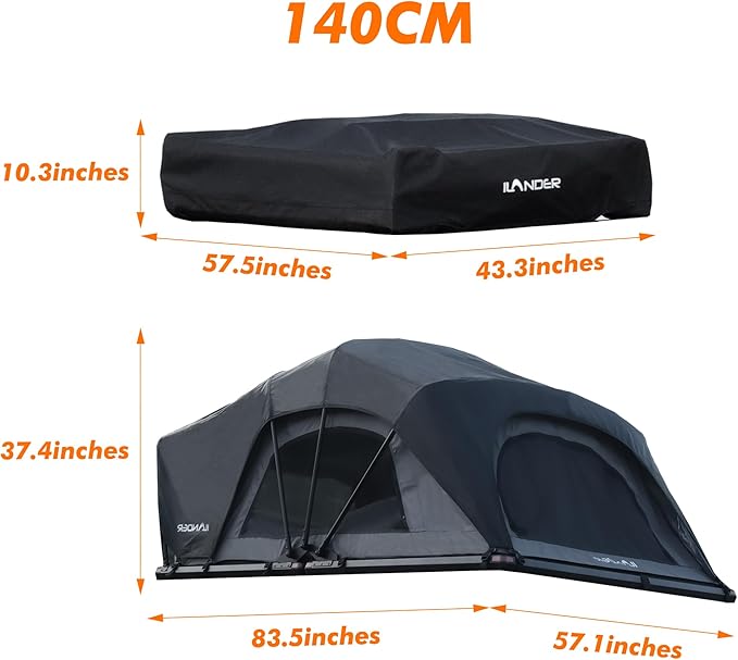 ILANDER Rooftop Tent, Hard Shell, SUV & Truck Camping, Foldable Rooftop Tent with Ladder, Waterproof & UV-Resistant 2-3 Person, 1.4M