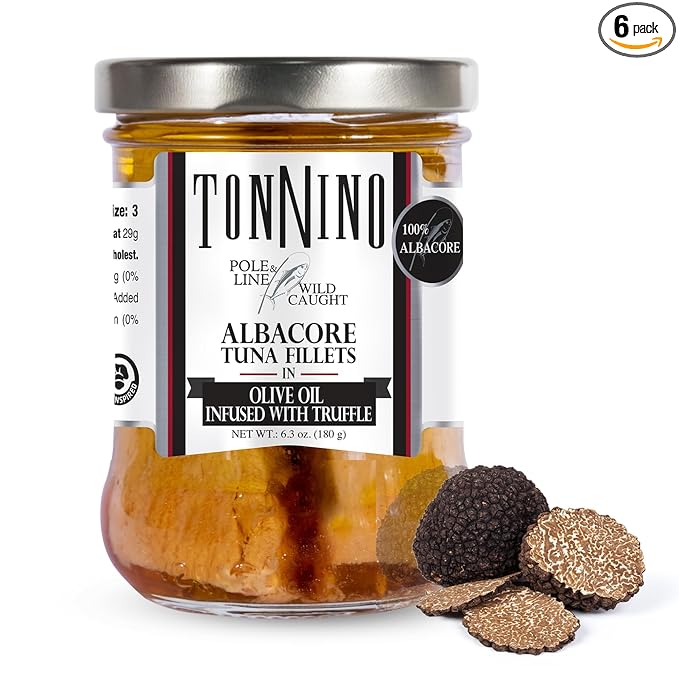 Tonnino Tuna Fish Albacore - Olive Oil in Truffle ??Pack of 6 ??Alternative to Salmon ??Protein Snacks ??Ready to Eat Meals