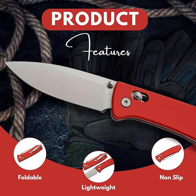 Rite Edge Premium Folding Pocket Knife 4.25" With Stainless Steel Blade, G10 Handle, Belt Clip - Camping Outdoor Utility Folder, Father's Day Gift - Red