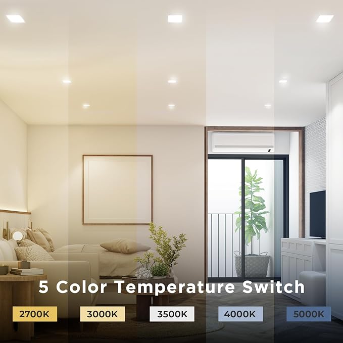 4-Inch LED Square Downlight Luminaire. Recessed Ceiling Light Fixture, 18-Watt, CCT 5 Color Changing (2700K/3000K/3500K/4000K/ 5000K), 1360 Lumens, White, Dimmable