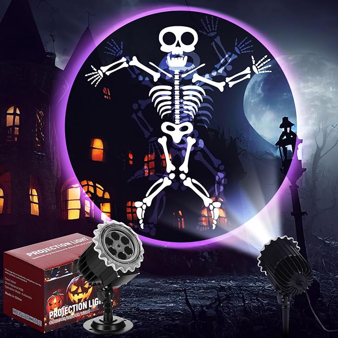 Halloween Projector Light with 1 Film Slides Holiday LED Projector Lights Outdoor Reflectors Waterproof Landscape Decorative Rotation Lighting Movement Projection Lamp(Dance Skeleton)