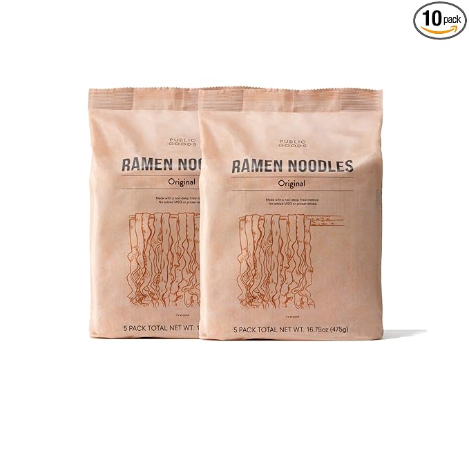 Public Goods Ramen Noodles | Brothless Vegan & Vegetarian Instant Ramen | Healthy, High Protein Asian Noodle | Preservative Free | No Added MSG | Original (10 Pack)