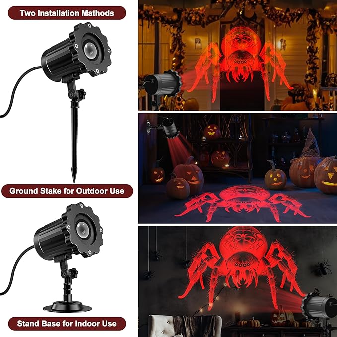 Giant Spiders Halloween Projector Outdoor Indoor,2025 Upgraded 3D Dynamic Halloween Decorations,Clearer Spider HD Patterns,Waterproof Holiday Light for Home Window Wall Cemetery Holiday Decor