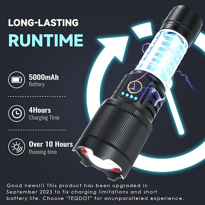 Flashlights High Lumens 990000 LED Rechargeable Tactical Flashlight Zoomable 3 Modes Fast Charging IPX6 Waterproof Super Bright Black Handheld Flashlights for Camping Hiking Outdoor and Gift