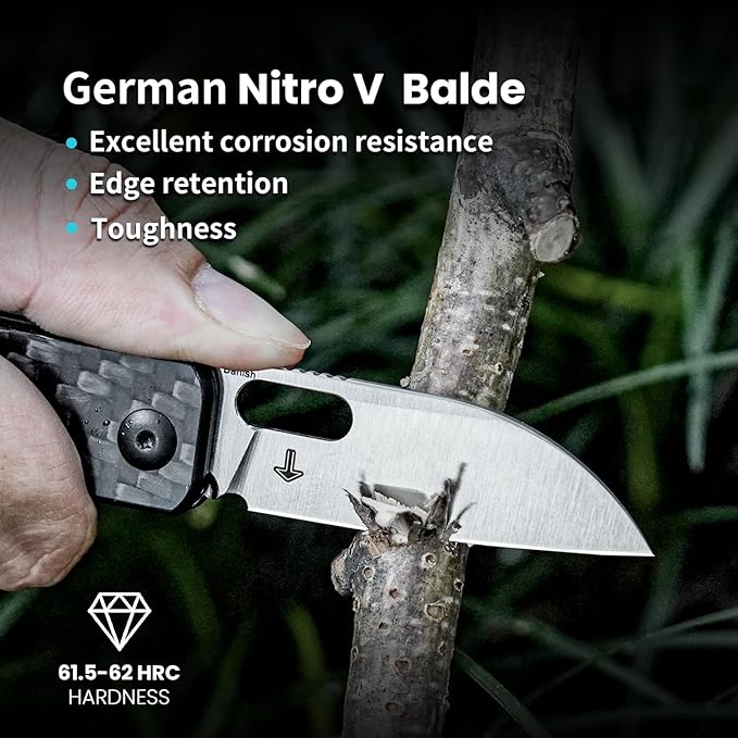 Kizer Banish Pocket Knife, 2.3 In Nitro-V Steel Blade Mini Folding Knife for Men Women G10 & Carbon Fiber Handle Hunting Knife with Pocket Clip Outdoor Indoor Survival EDC Knife, V2676A1