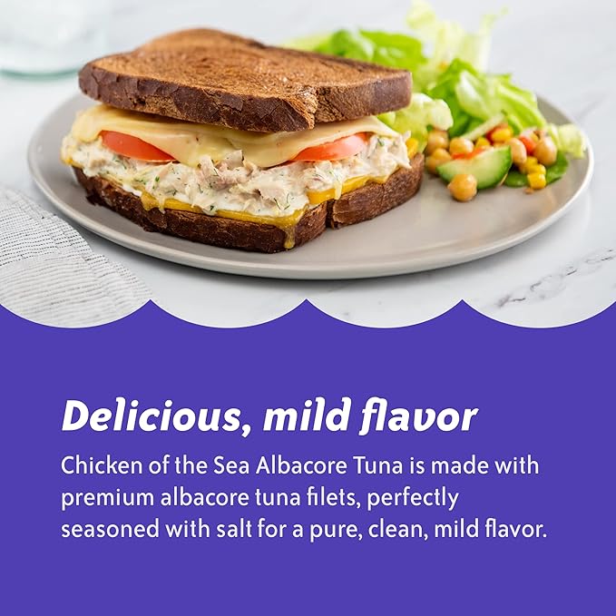 Chicken of the Sea Solid White Premium Albacore Tuna in Water, Low Sodium, Wild Caught Tuna, 5 oz. Can (Pack of 12)
