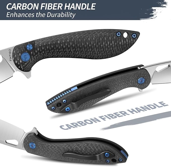 Pocket Knife, 3.1" Unique S35VN Blade Folding Knife with Button Lock, EDC Knife with Carbon Fiber Handle for Camping, Survival, Best Gift for Men Women-COBRA series