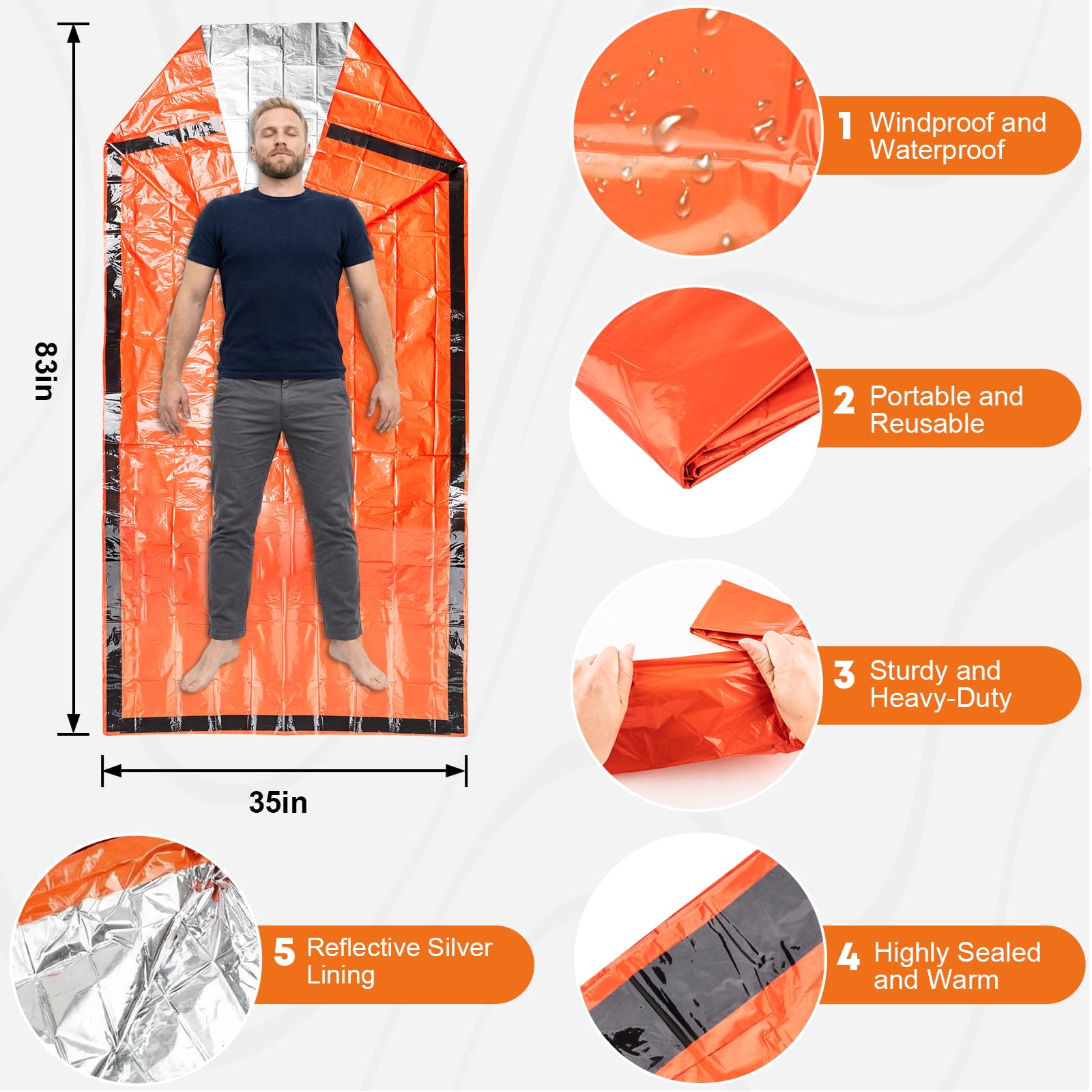 Thermal Emergency Sleeping Bag for Survival: Reflects 90% of Body Heat