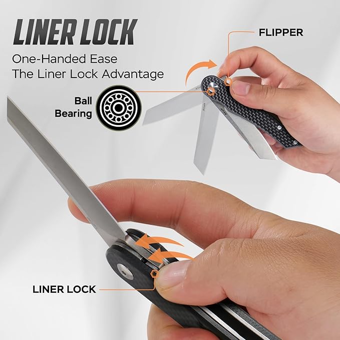 Folding Pocket Knife, 2.79??14C28N Steel Blade Carbon Fibre Handle Flipper Liner Lock Small Praxis EDC Folding Knife, Sharp Camping Outdoor Survival Knives for Men Women (Black)