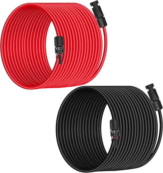 10AWG (6mm²) Solar Panel Extension Cable 20FT - Black & Red, Heavy Duty, Weather Resistant, Standard Solar Connectors Solar Extension Cable for Solar Power Systems, RVs, Boats