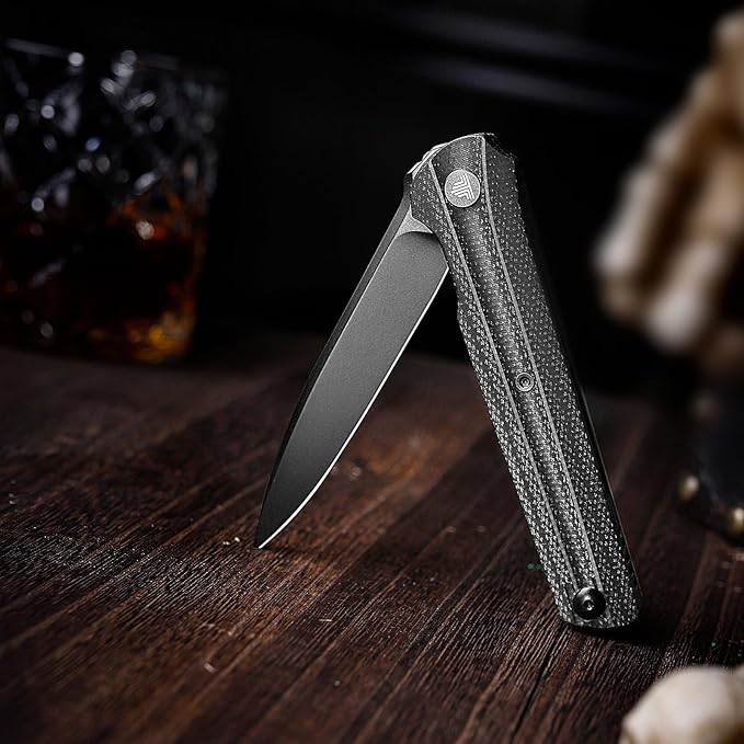 EDC Pocket Knife for Men,Folding Knives with Reversible Clip,Liner Lock 3.4'' Black PVD 14C28N Steel Blade,Micarta Handle,Seagull-B