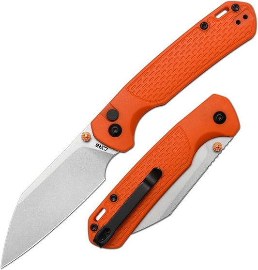 CJRB Pyrite-Light Folding Knife with 3.34'' Upgraded AR-SFII Steel Blade, Sharp Pocket Knives for Camping Survival Hiking, J1945 Orange