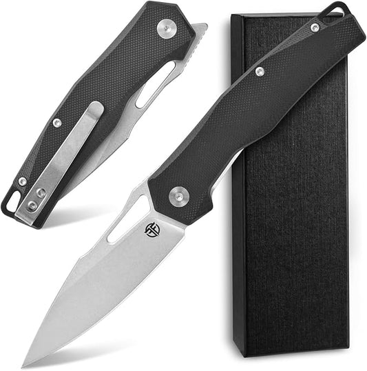 FF21 Folding Pocket Knife,VG10 Steel Blade G10 Handle Full Tang Knife for Outdoor Activities Camping Hunting Fishing(Black)