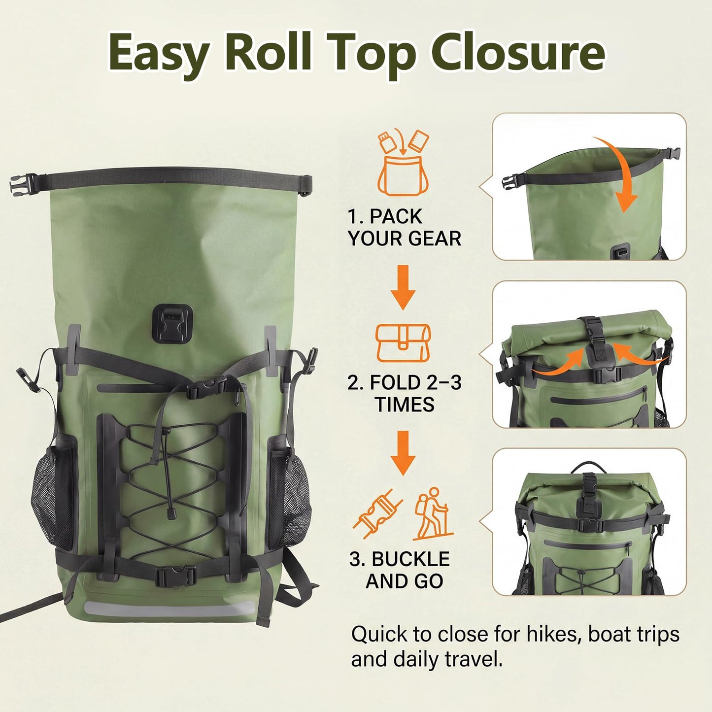 Waterproof Backpack, 40L Large Capacity Dry Bag, Hiking Travel Backpack