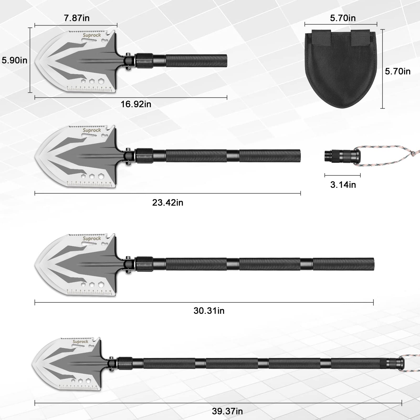 Suprock Survival Shovel High Carbon Steel Tactical Shovel Axe Folding Entrenching Tool Camping