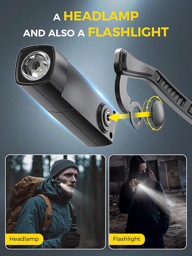 Smiling Shark Headlamp Rechargeable, 2025 New Ear-Mounted LED Head Lamp 1000 Lumen with Motion Sensor & 5 Modes in White and Red Light Headband Flashlight for Adults Camping Hiking Running Repairs