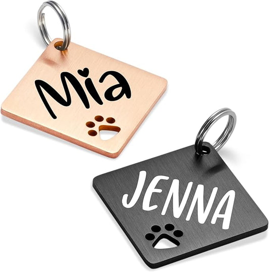 Ultra Joys Dog Tags Personalized for Pets - Hollow Paw Custom Pet ID Tag - Engraved Dog Tag for Small, Large Dogs - Small Diamond in Black