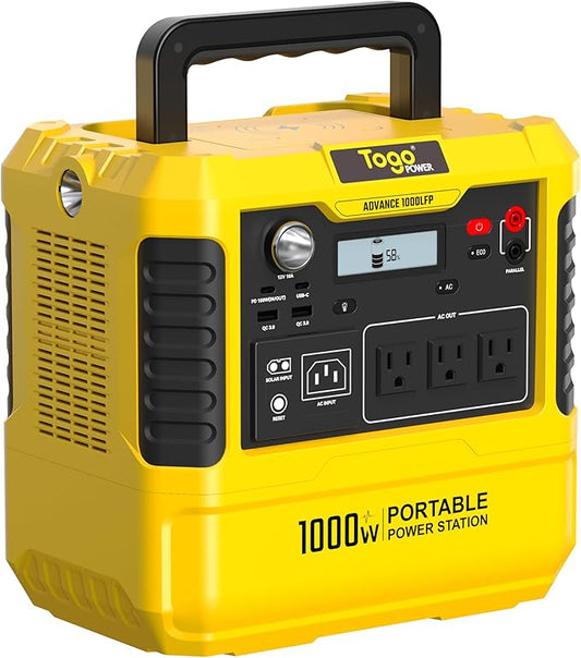 Togo POWER A1000LFP Portable Power Station 1037Wh,Solar Generator with 1000W AC Outlets(Peak 2000W),1.5H Fast Charging Backup Power Bank LiFePO4 Battery Supply for Outdoor, Emergency,Camping,Home Use