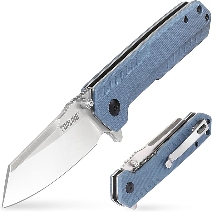 TOPLINE Folding Pocket Knife with G10 Handle, 14C28N Steel Blade Camping Folding Knife, Liner Lock, Portable Pocket Knife for Men, Women, Outdoor Users, Lightweight EDC Knife for Hunting, Survival, Blue