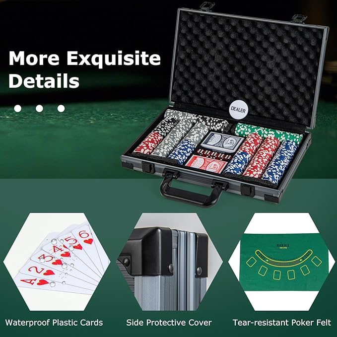 Goplus Poker Chip Set, Casino Poker Chips with 400 PCS Chips, 2 Decks Cards, Dealer Button, Poker Felt, Aluminum Case for Texas Holdem, Casino, Family Night, Blackjack