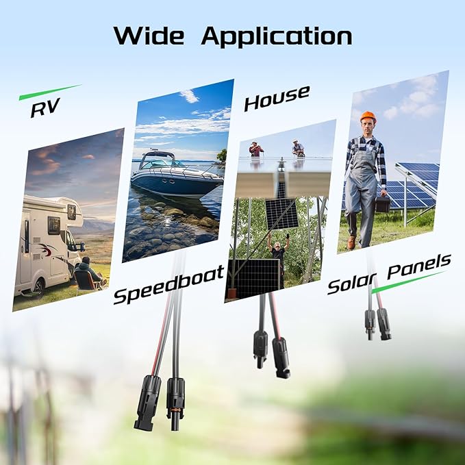 Bateria Power 10Ft 10AWG Solar Panel Extension Cable, 6mm² Twin PV Wire Conductor Parallel Solar Wire Adapter Kit with Waterproof Female & Male Solar Connectors for RV (Both Ends Installed)