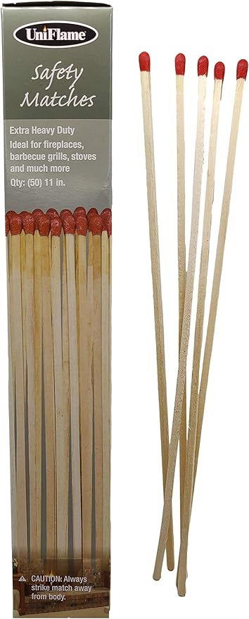 11" Extra Long Safety Matches, Heavy Duty Safety Long Wooden Matches for Indoor & Outdoor Grill, 11" Extended Match for Lighting Fireplace, Candles, Firepits, BBQ Grilling, Camping - 1 Pack (50 Match)