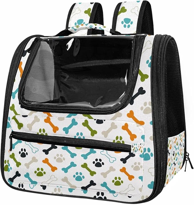 Colored Dog Footprint and Bones Pet Carrier Airline Approved Pet Carrier Bag Dog Carrier for Small Medium Cats Dogs Puppies Kitten