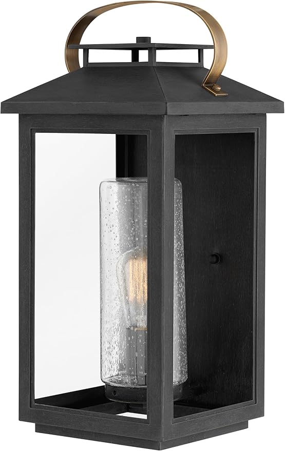 Hinkley Atwater Medium Wall Mount Outdoor Lantern - Clear Seedy Glass, Composite, Anti-Fade, LED Included - Black Finish
