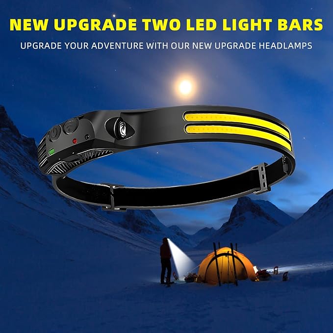 LED Headlamp Rechargeable 4PCS - 230° COB Super Bright Head Lights for Forehead, Hard hat Light for Adults, USB C Headband Flashlight for Work, Hiking, Running, Camping Essentials Gear