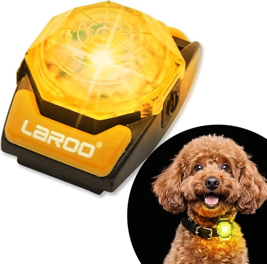 LaRoo Dog Lights for Night Walking,USB-C Rechargeable Safety Lights，Only 13g for Small Dogs, 3 Modes Waterproof LED Collar Charm for Nighttime Running,Pet Camping Essentials(Yellow)