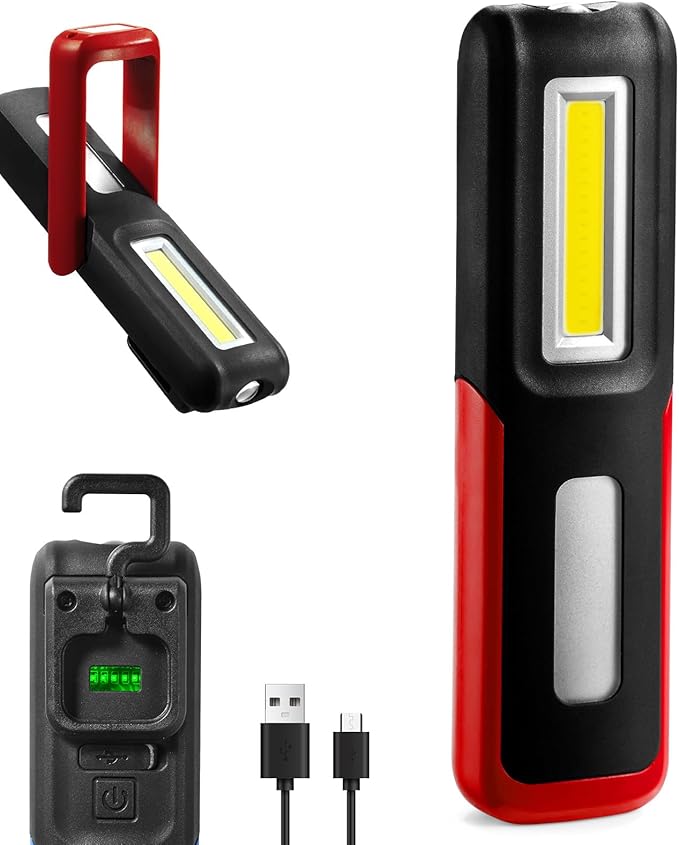Rechargeable LED Work Light with Magnetic Base Portable Task Inspection Trouble Lights Lamp is Small and Reliable and Super Bright, for Tool Gifts for Men(Red)