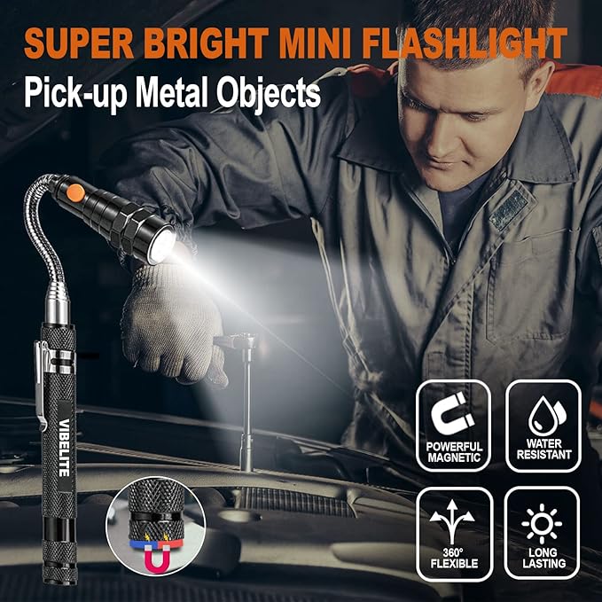 VIBELITE Gifts for Dad, Magnetic Pickup Tool and 6 in 1 Multitool Pen with Touch Screen Stylus, Rulers, Bubble Level, Flathead, Phillips Screwdriver, Ballpoint Pen, Gifts for Men, 2 Pack