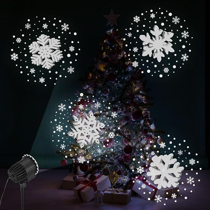 Tuanse Christmas Outdoor Snowflake Projector Lights LED Flood Light Holiday with Stars for Xmas Party Garden Landscape Decoration