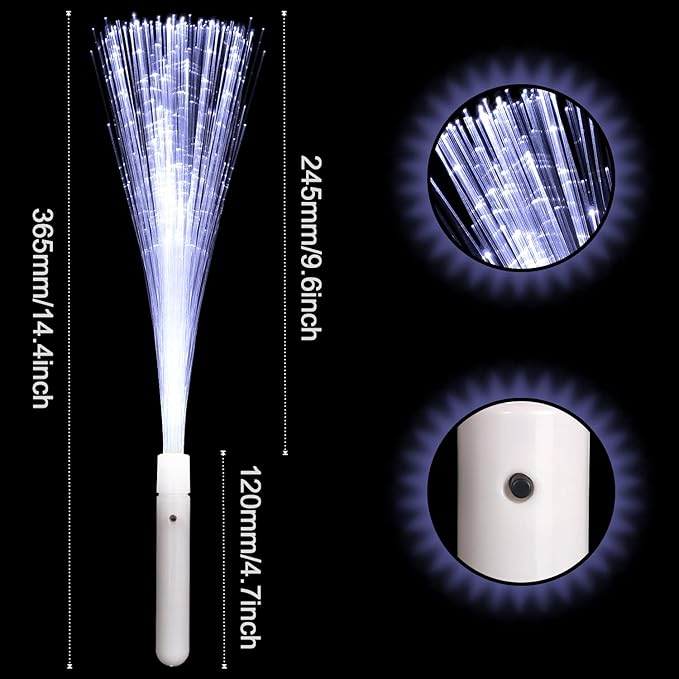 12 Pack White Glow Sticks Light Up Fiber Optic Stick Glow Wands Bulk with 3 Flashing Models for Christmas Halloween Birthday Wedding Bachelorette Concerts Clubs
