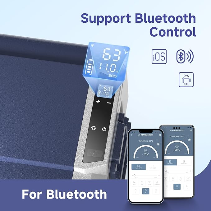 BODEGACOOLER 12 Volt Car Refrigerator,53 Quart Portable Car Freezer Fridge Bluetooth Control,(50L) -4℉-68℉ Electric Cooler 12/24V DC and 100-240V AC for Travel,Camping,RV,Boat Road Trip Tailgating