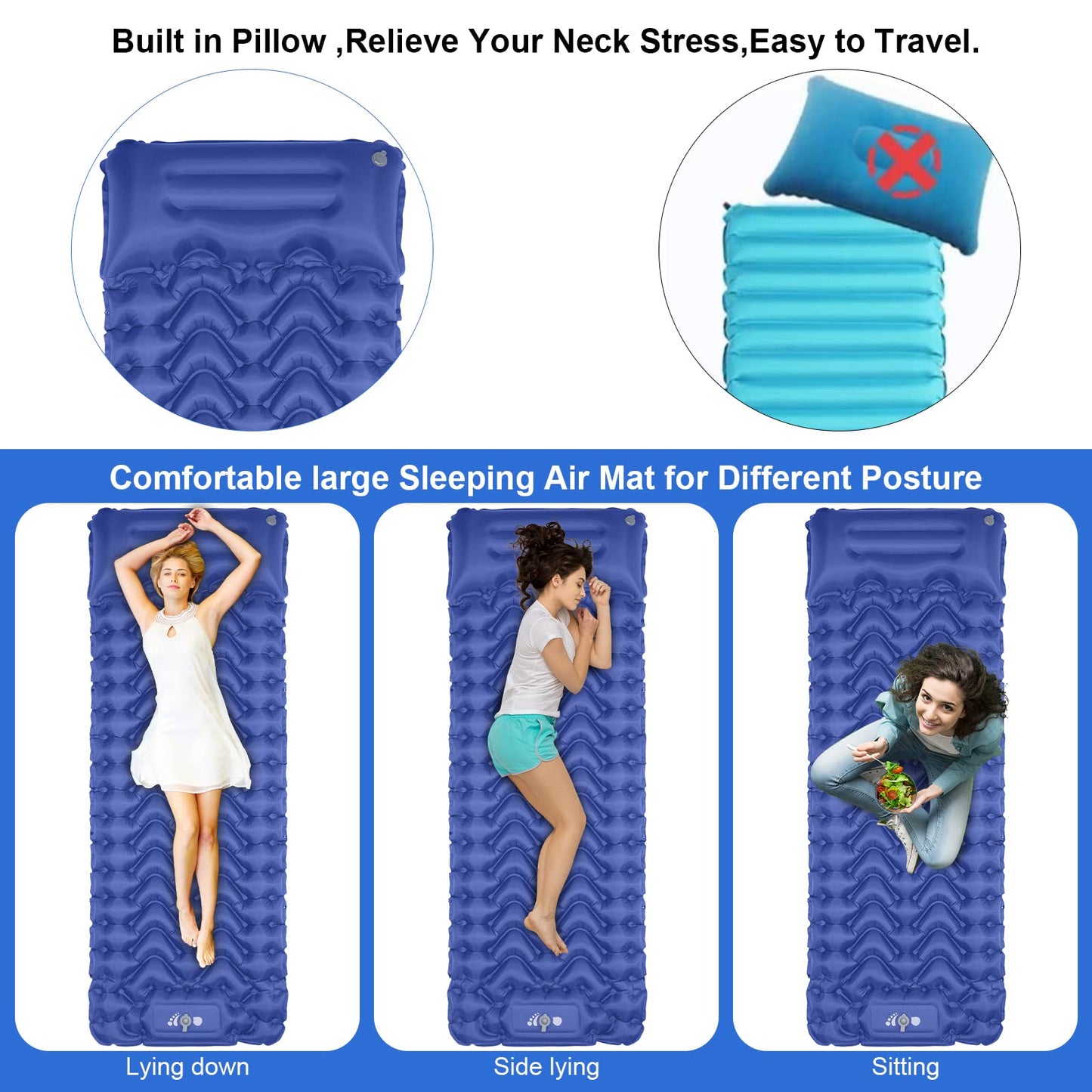 MOXILS Sleeping Pad, Ultralight Inflatable Sleeping Pad for Camping, Built-in Pump, Ultimate for