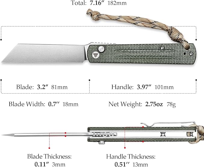 Japanese Higonokami Razor Button Lock Folding Pocket Knife for Men or Women, EDC Tool Camping Outdoor Knives with Pocket Clipï¼?.2" 10Cr15CoMoV Blade and Micarta Handle Hydra-04G