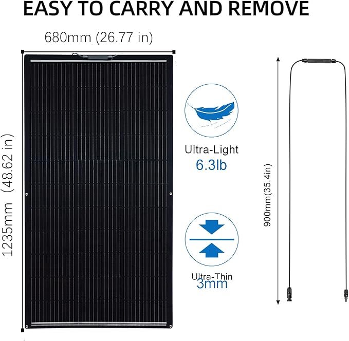 Flexible Solar Panel 4pcs 150W Fiberglass Monocrystalline 600W Lightweight Module for Off-Grid RV Boat Van Cabin Uneven Surfaces 12V/24V Battery Charge (600W Solar Panel)