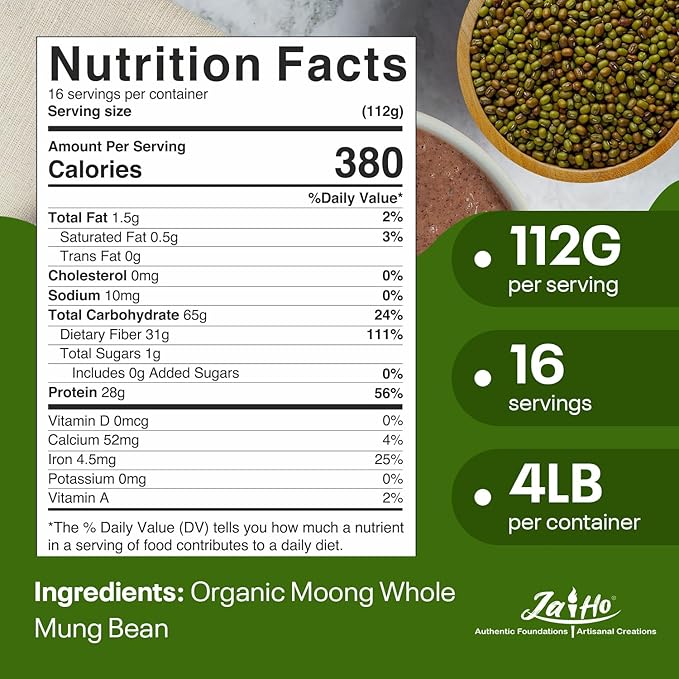 Jai Ho Certified Organic Kabuli Chana Garbanzo Beans 4 lb | Chickpeas Lentils | Indian Kabuli Chole Chana | USDA Organic | Non-GMO | Chemical-Free | Premium Quality Kosher (4 Pound, Whole Moong)