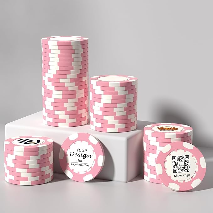 50-500 Custom Clay Poker Chips for 7 Colors,Imprinted in Full Color with Your Logo,Image or Text,40mm Heavy 11.5 Grams,Customized Drink Tokens for Bar,Party,Business Card,Golf Club or Events